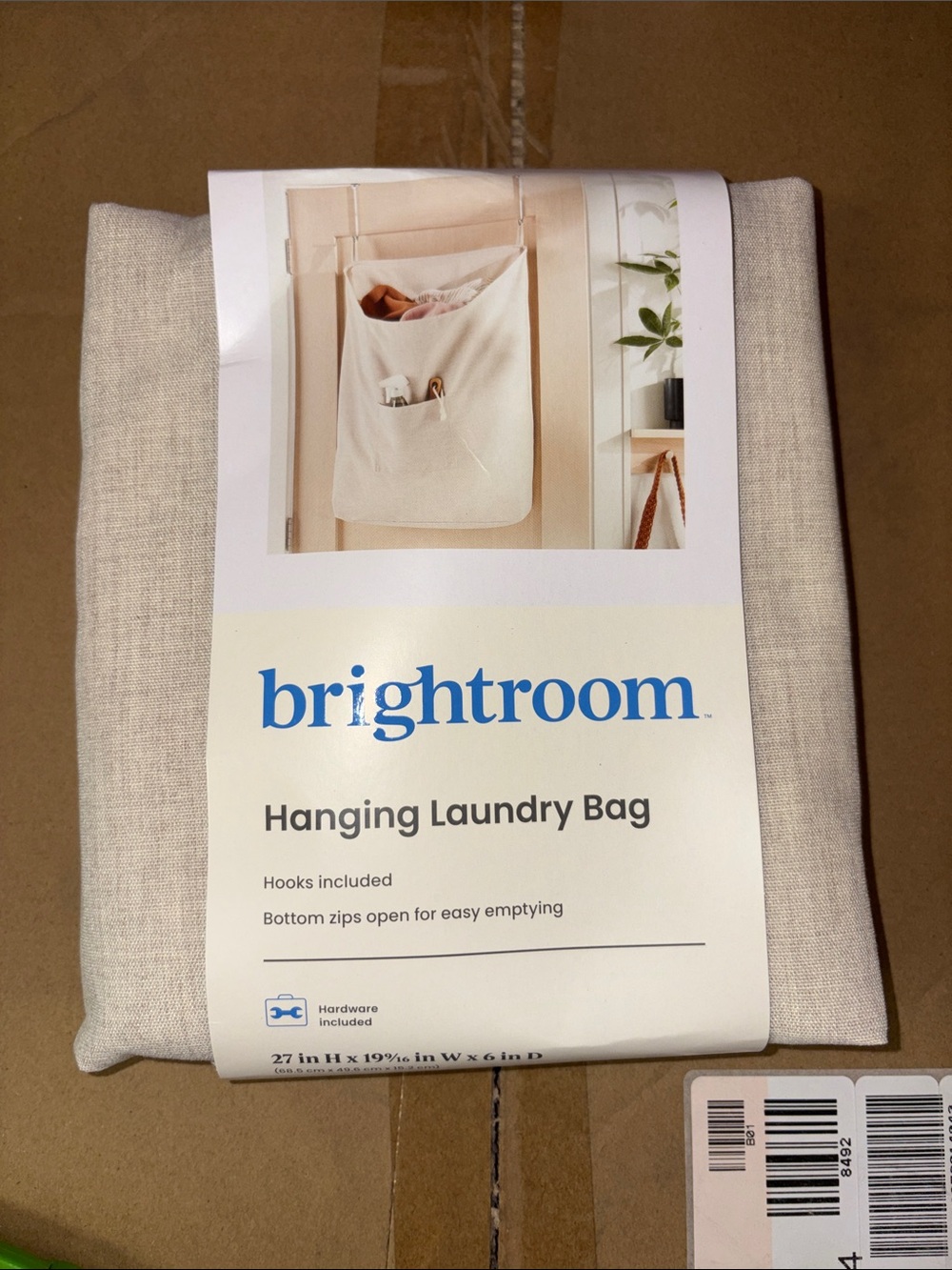5/$10 Beige Hanging Laundry Bag - Over-the-Door Storage